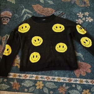 Black Sweater with Yellow Smiley Faces